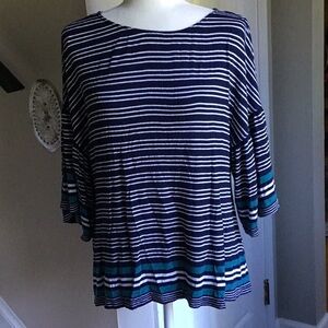 Navy/White/Green Striped Top
